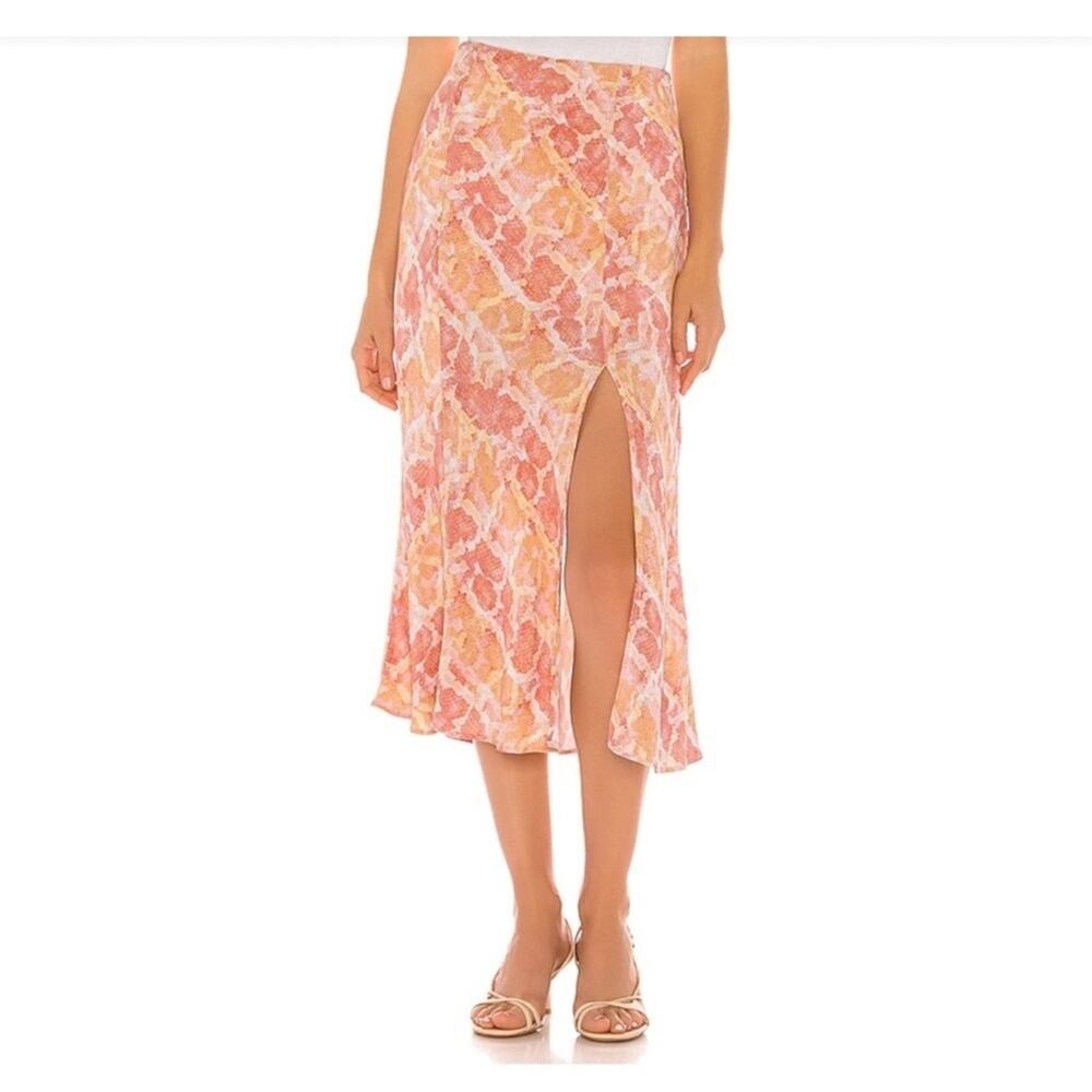 NEW Lovers + Friends Ethan Midi Skirt Snakeskin Peach Orange Slit Boho Indie
